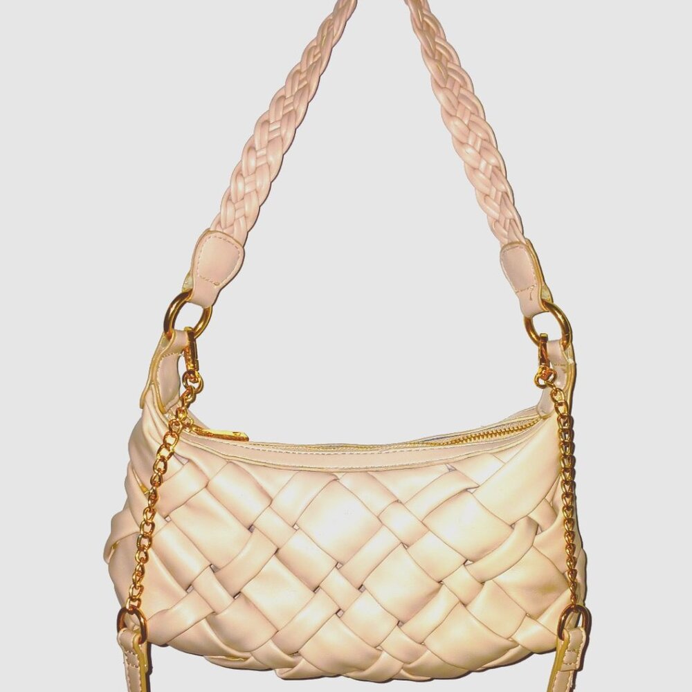 Urban Expressions Pink Plush Leather Braided Satchel Handbag